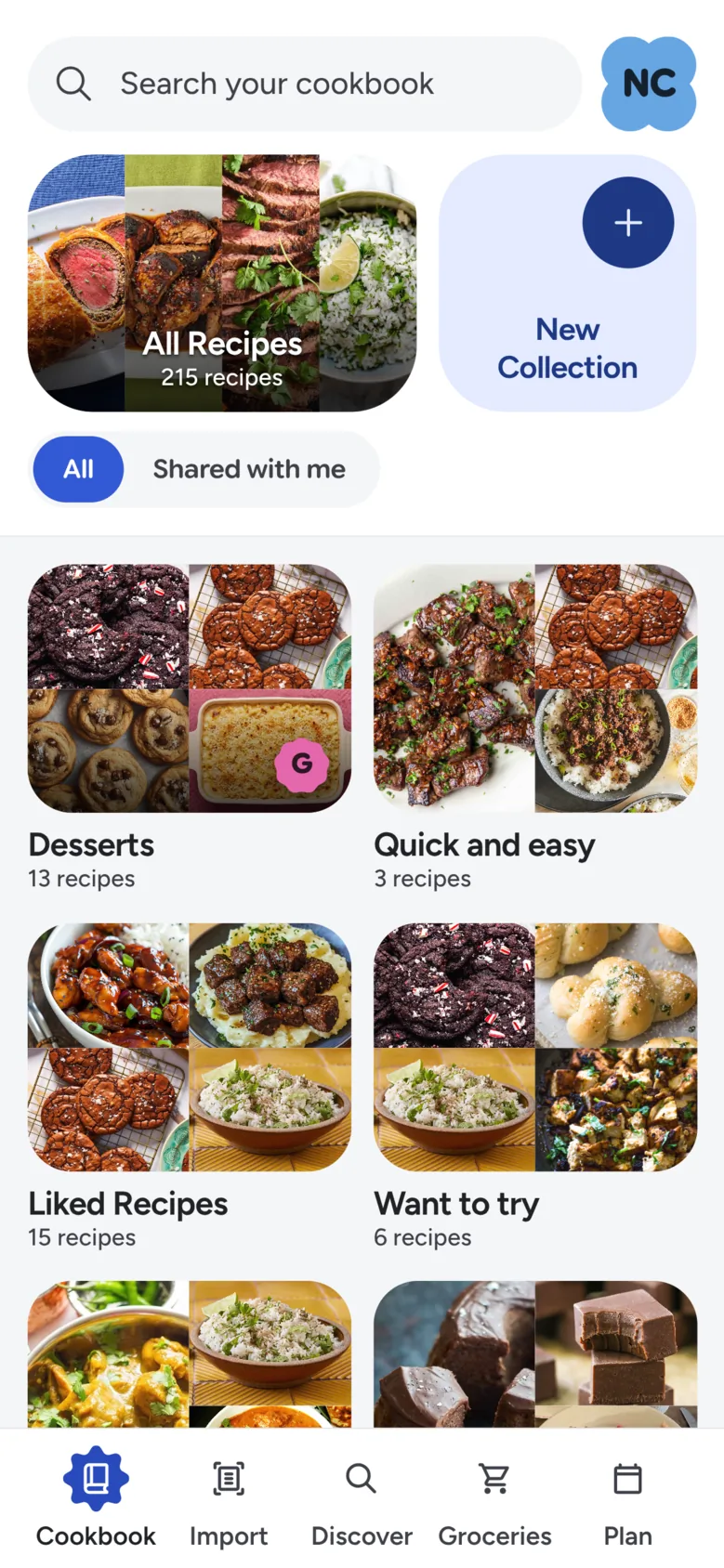 Recipe Scout collections screen