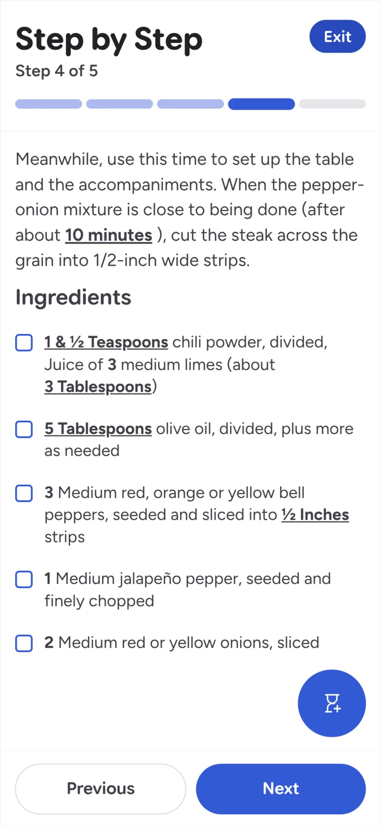 Recipe Scout step-by-step cooking mode