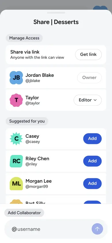Recipe Scout collection collaborator permissions