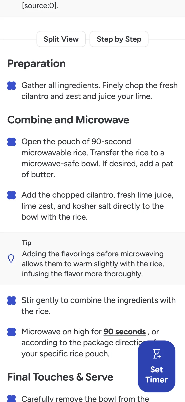 Recipe Scout cooking instructions with preparation steps and kitchen tips