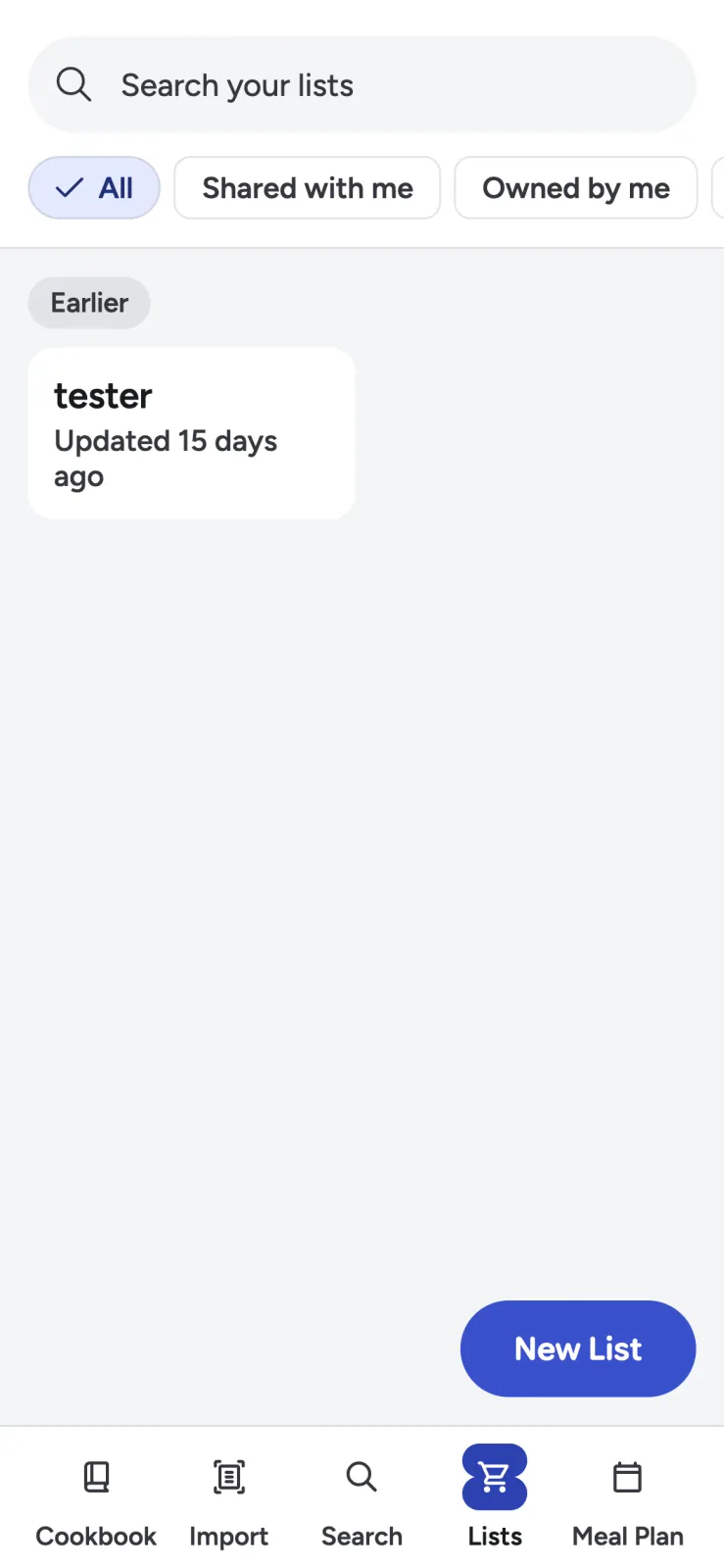 Recipe Scout shopping-list library with ownership and sharing filters
