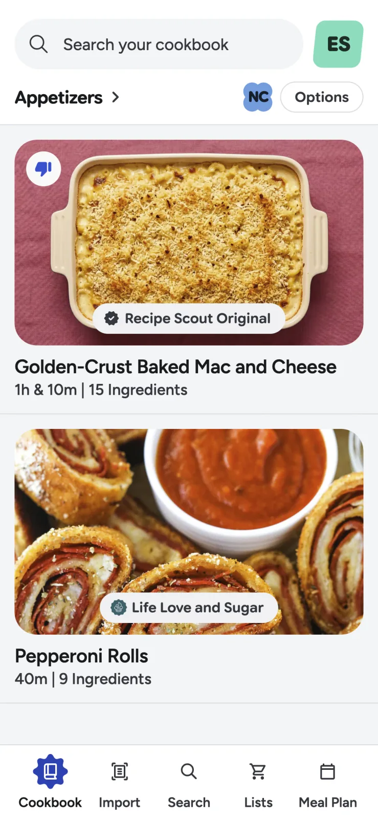 A focused Appetizers collection in Recipe Scout