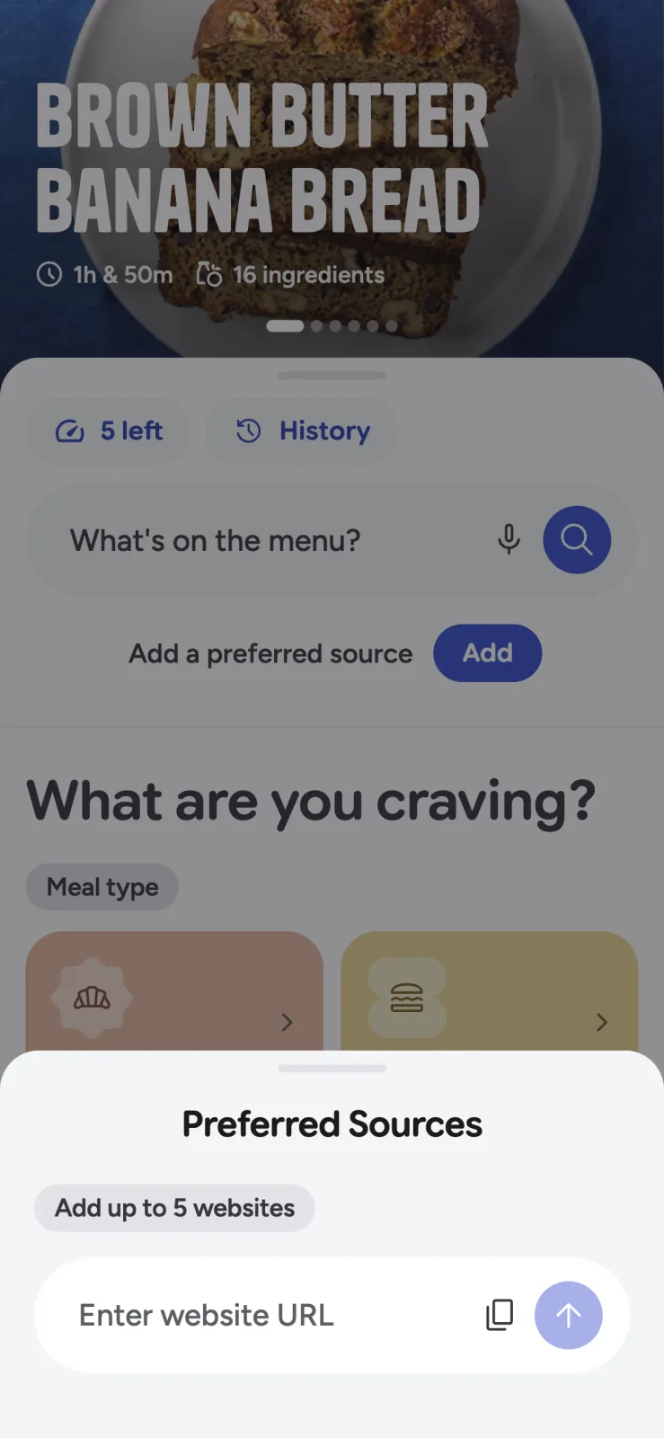 Recipe Scout preferred-sources panel for prioritizing trusted recipe websites
