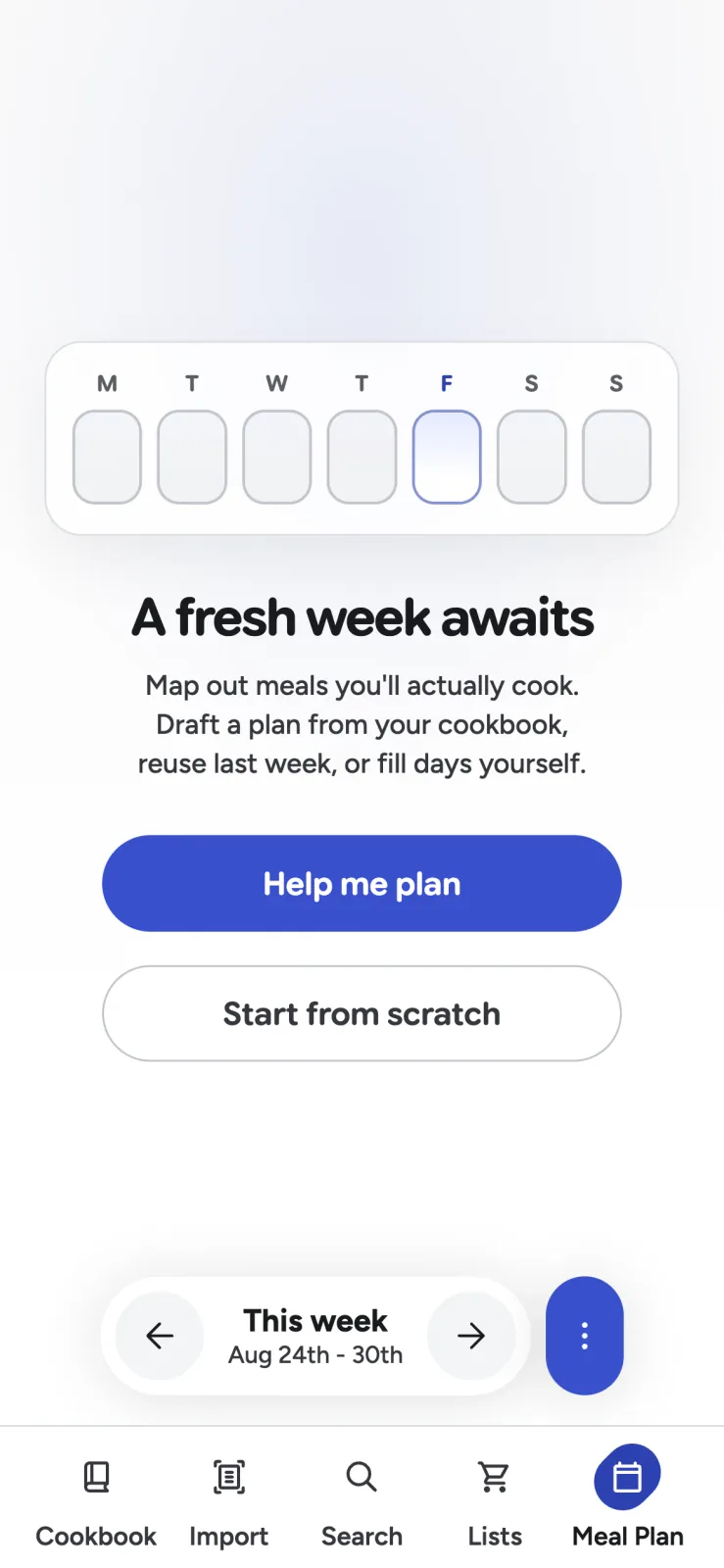 Recipe Scout weekly meal planner for the current week
